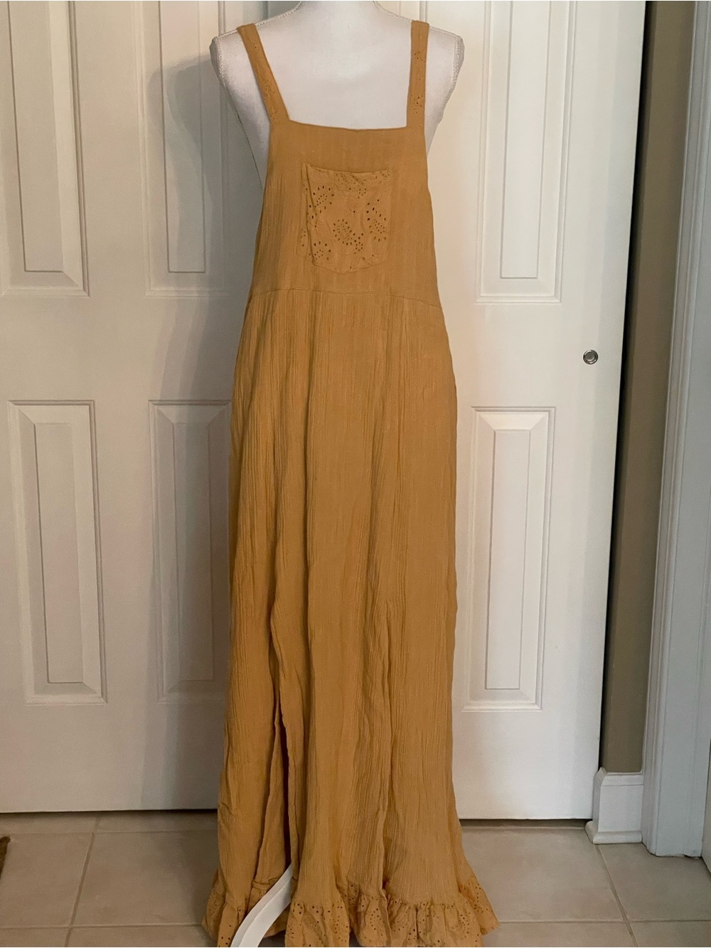Sunset Mustard Maxi Dress with Square Neck and Pockets